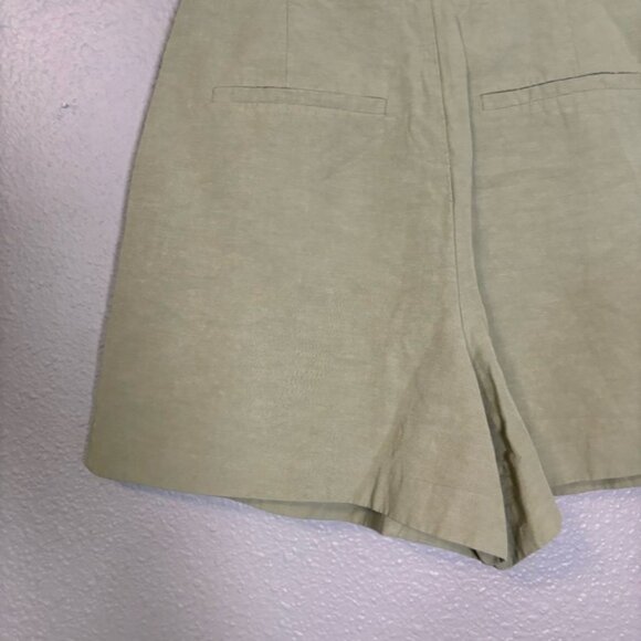 Zara Womens Light Green Linen Blend High Waist Pleated Shorts Retro Inspired - Picture 8 of 12